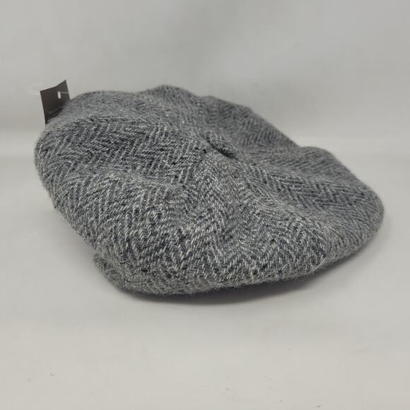 Aran Sweater Market Hat Newsboy Fitted Mens Medium Gray Herringbone Tweed Wool - Picture 1 of 8